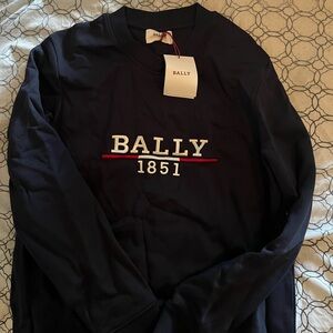 Bally Navy Sweatshirt with White Logo and Red Accent